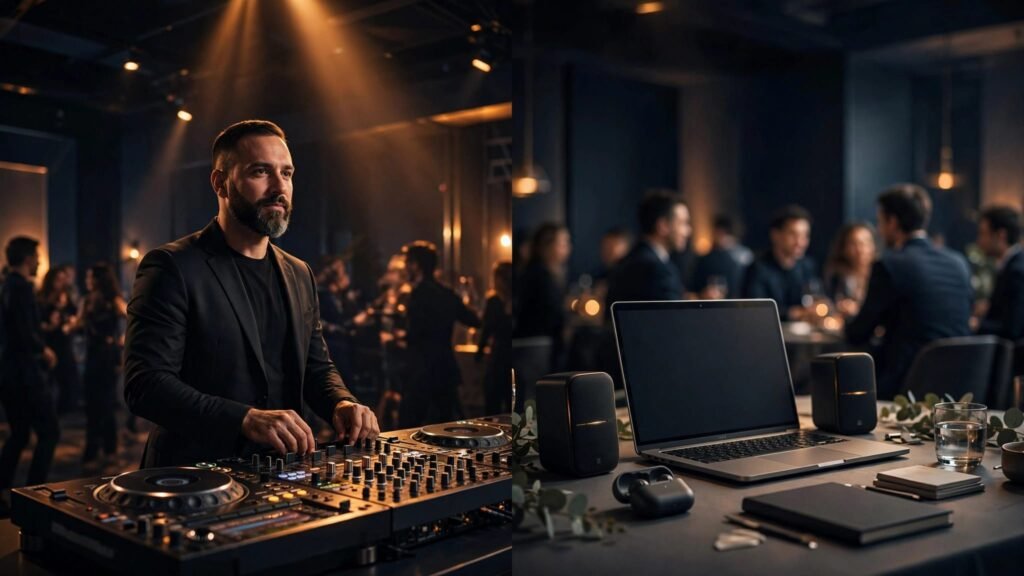 DJ vs Playlist: Choosing Music for Your Company Event Professional DJ setup compared with playlist planning for a corporate event
