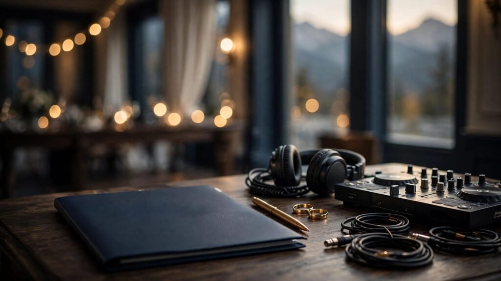 Wedding DJ contract paperwork with event planning details for New Hampshire couples